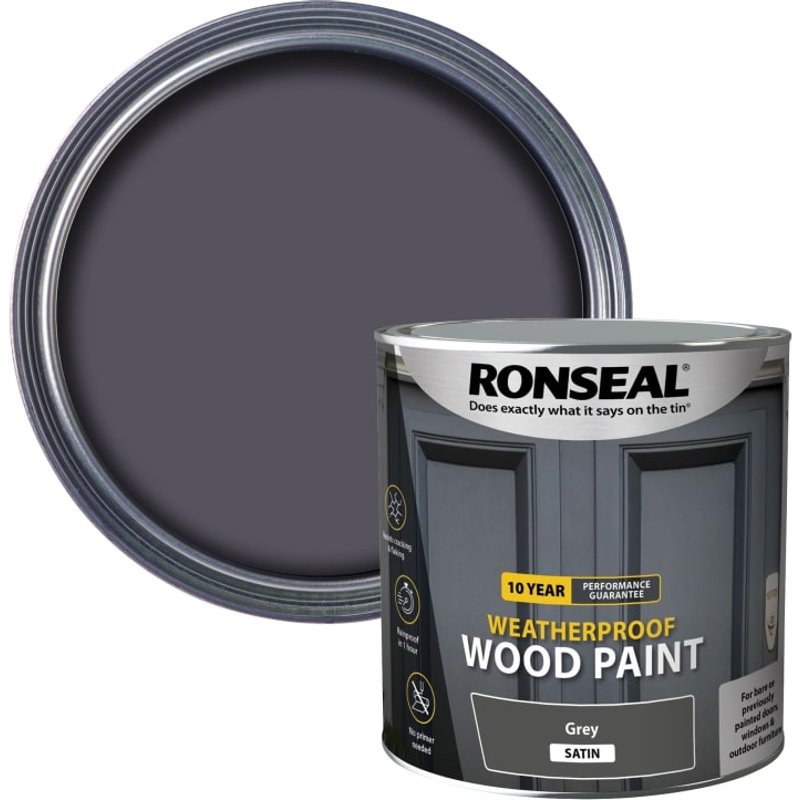 Ronseal 10 Year Weatherproof Wood Paint Grey Satin 2.5 litre 38796