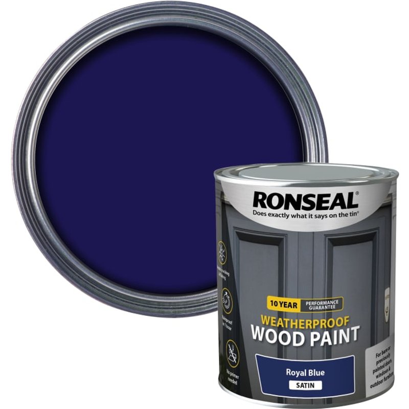Ronseal 10 Year Weatherproof Wood Paint Royal Blue Satin 750ml 39397