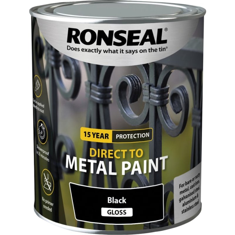 Ronseal Direct to Metal Paint Black Gloss 750ml 39195
