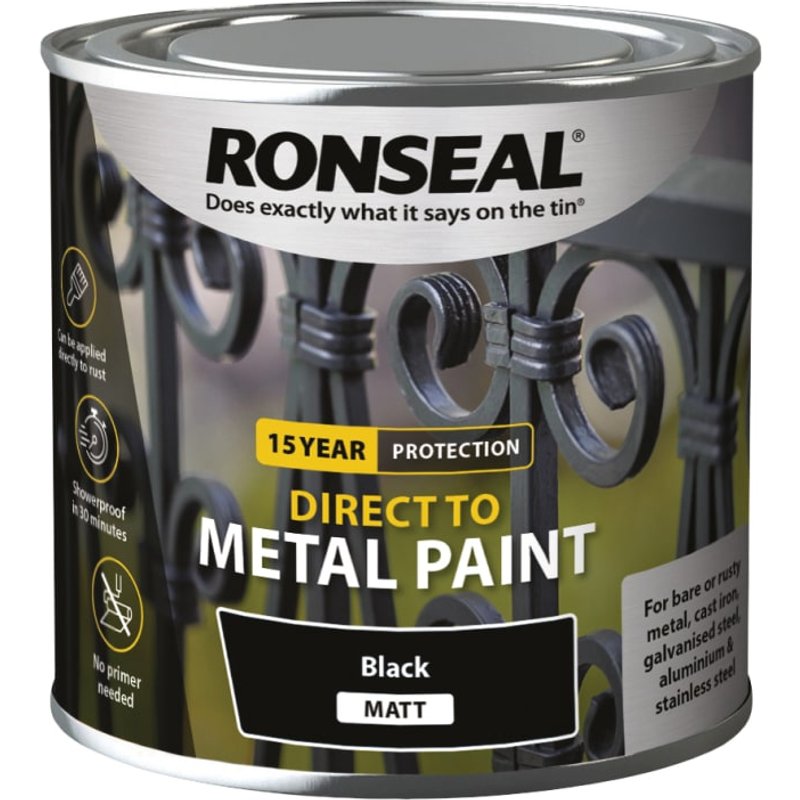 Ronseal Direct to Metal Paint Black Matt 250ml 39181