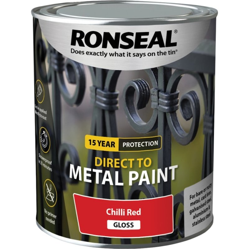 Ronseal Direct to Metal Paint Chilli Red Gloss 750ml 39210