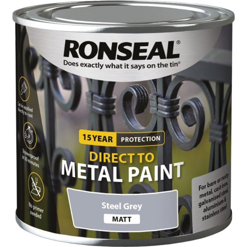 Ronseal Direct to Metal Paint Steel Grey Matt 250ml 39189