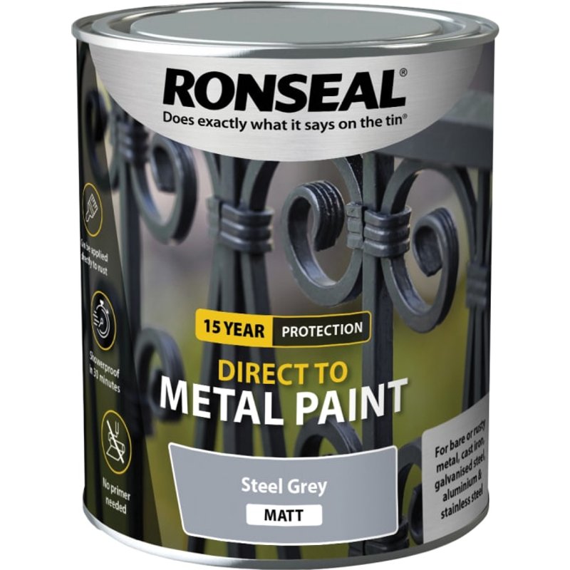 Ronseal Direct to Metal Paint Steel Grey Matt 750ml 39206