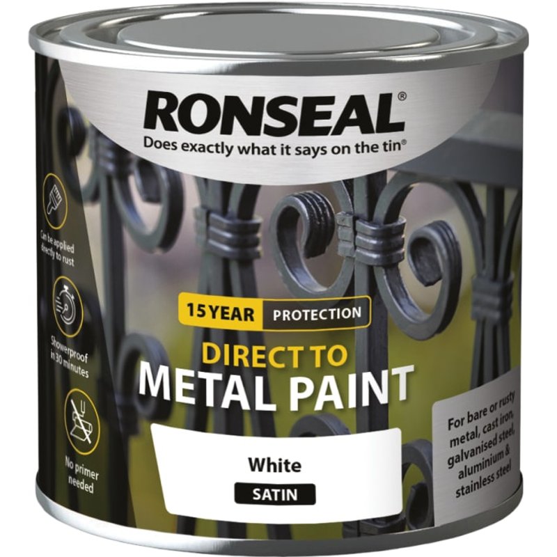 Ronseal Direct to Metal Paint White Satin 250ml 39183