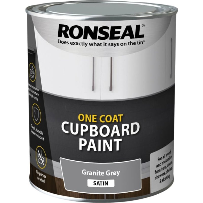 Ronseal One Coat Cupboard Paint Granite Grey Satin 750ml 39371