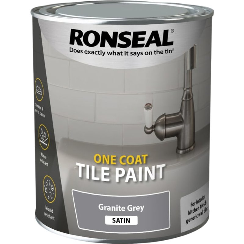 Ronseal One Coat Tile Paint Granite Grey Satin 750ml 37685