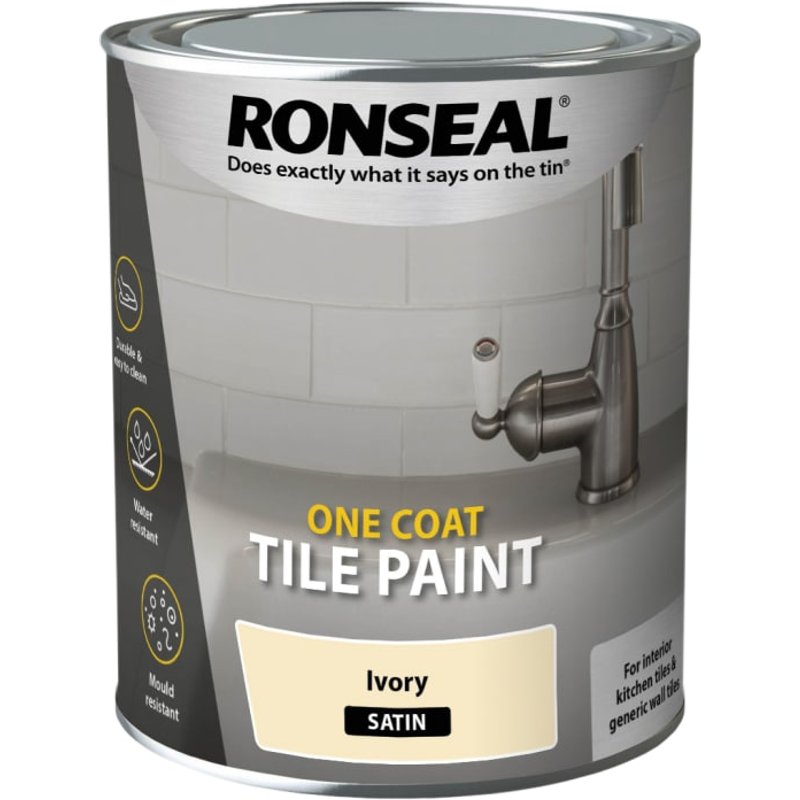 Ronseal One Coat Tile Paint Ivory Satin 750ml 39375