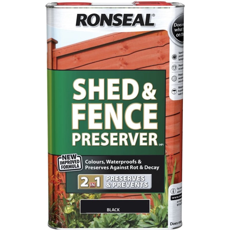 Ronseal Shed & Fence Preserver Black 5 litre 37653