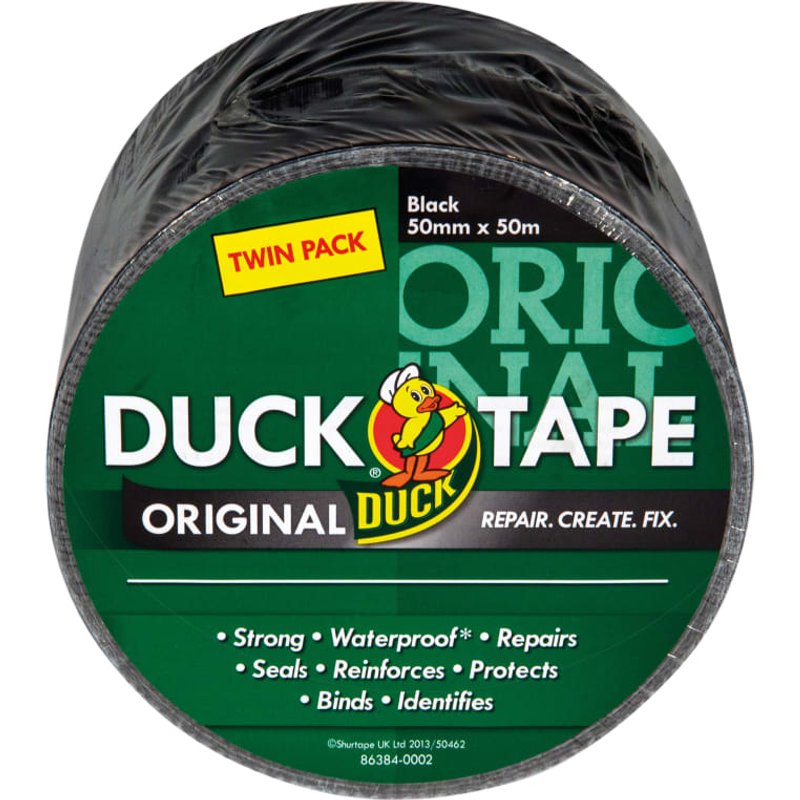 Shurtape Duck TapeĀ® Original 50mm x 50m Black (Twin Pack) 232336