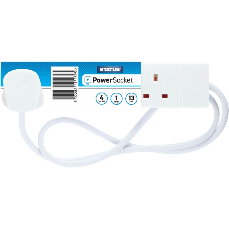 STATUS® Extension Lead 240V 4-Gang 13A White 1m S4W1MS12
