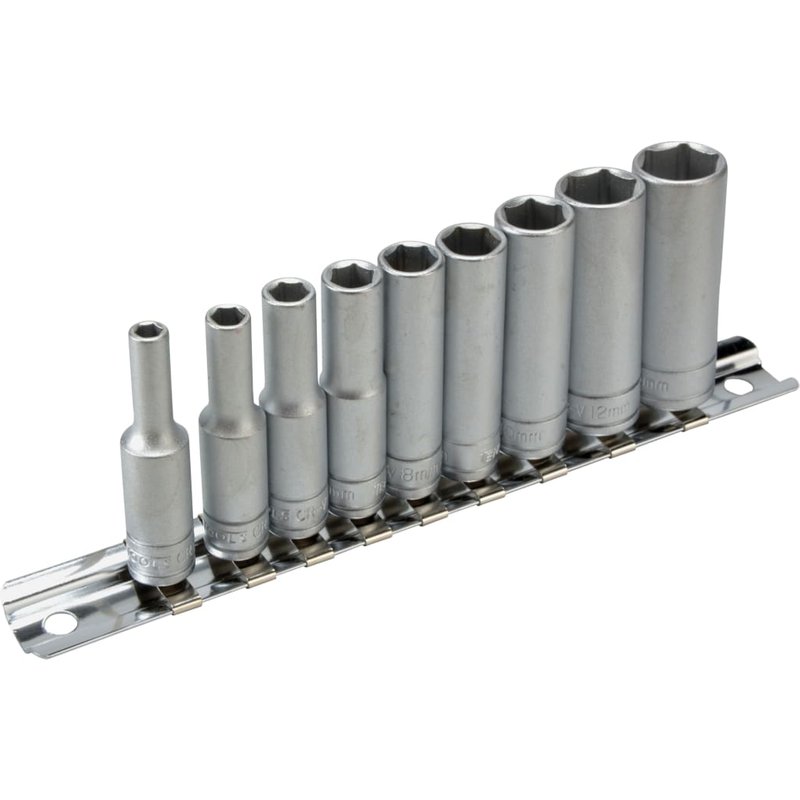 Teng M1407 Deep Socket Clip Rail Set of 10 Metric 1/4in Drive