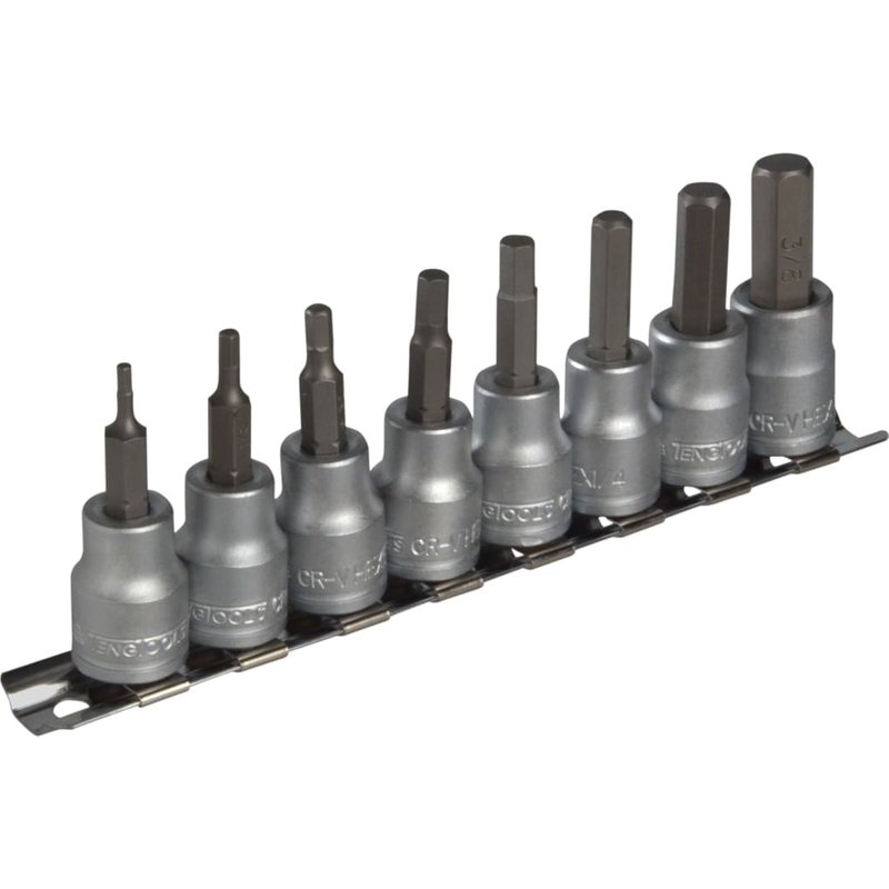 Teng M3811 Socket Clip Rail AF Hex Set of 8 3/8in Drive M3811