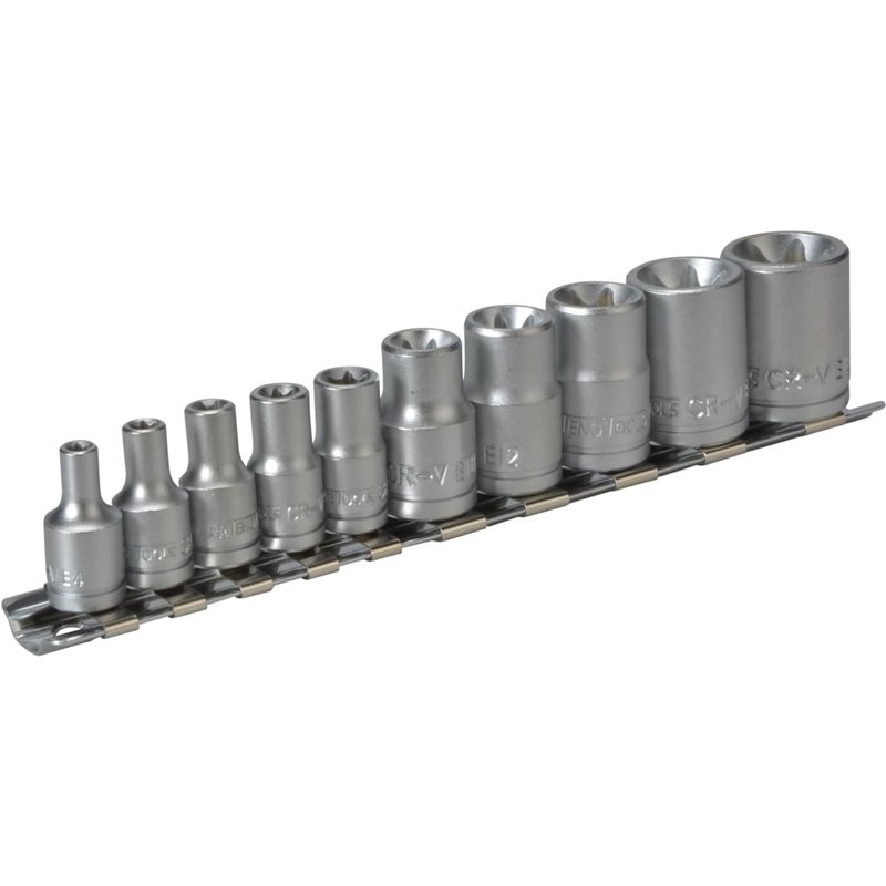 Teng M3814 Socket Clip Rail TX-E Set of 10 3/8in & 1/4in Drive M3814