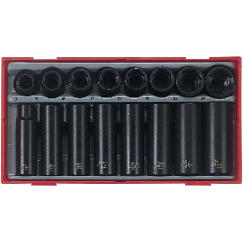Teng TT9116 Regular/Deep Impact Socket Set, 16 Piece- 1/2in Drive TT9116
