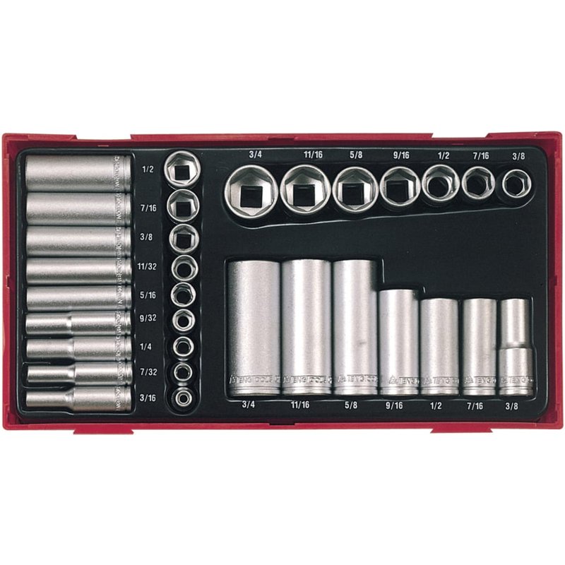 Teng TTAF32 Regular/Deep Socket Set, 32 Piece - 1/4 & 3/8in Drive TC20