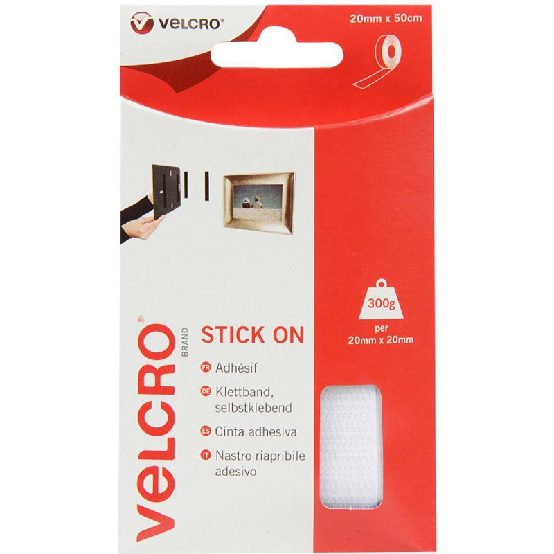 VELCRO® Brand Stick On Tape White 20mm x 50cm 60224 VEL-EC60224