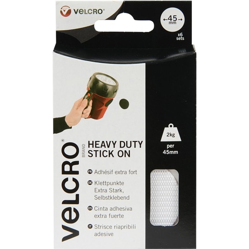 VELCRO® Brand Heavy-Duty Stick On Coin 45mm x 6 Sets White 60249 VEL-EC60249