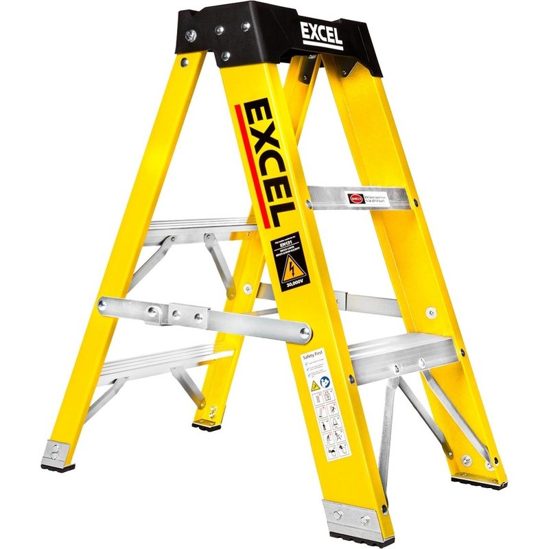 Excel Electricians Fibreglass Step Ladder 3 Tread 0.72m Heavy Duty