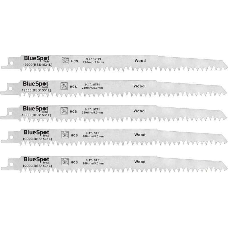 BlueSpot Tools HCS Reciprocating Saw Blade 240mm x 5 TPI (Pack 5) 19000