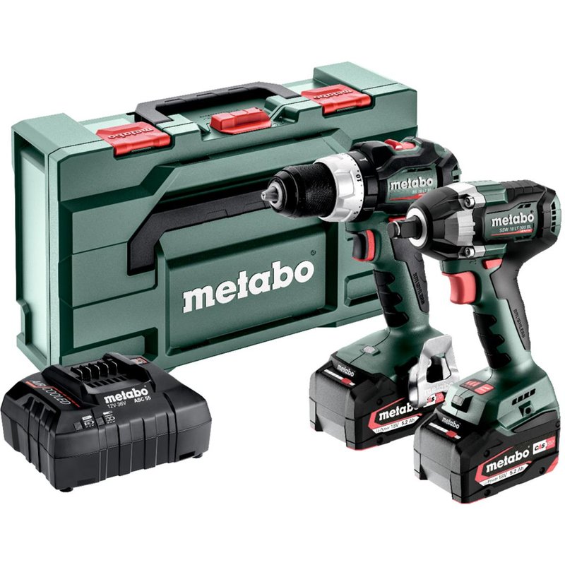 Metabo Combo Set 2.9.3 18V Brushless Drill Driver & Impact Wrench with 2 x 5.2Ah Battery, Charger & MetaBOX