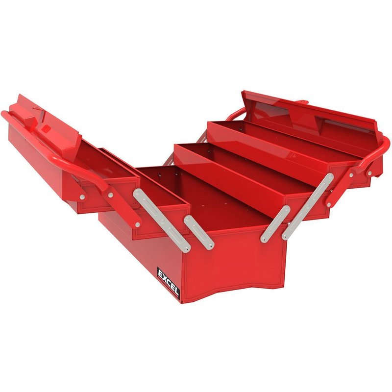 Excel 5 Tray Cantilever Metal Tool Box Organiser Storage Red 5
