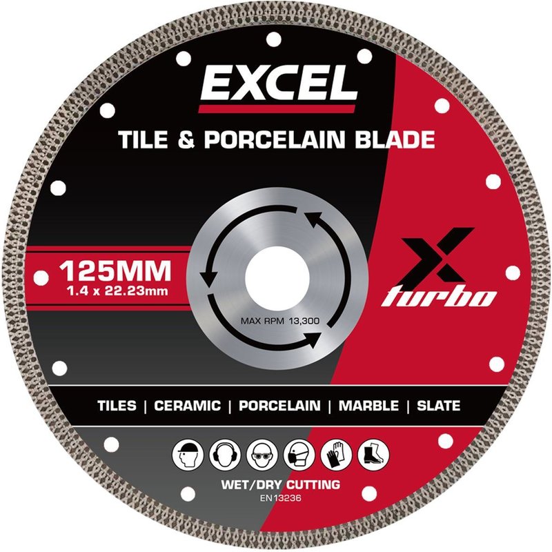 Excel 5" Diamond Blade for Cutting Ceramic & Porcelain - Wet & Dry Use 5"