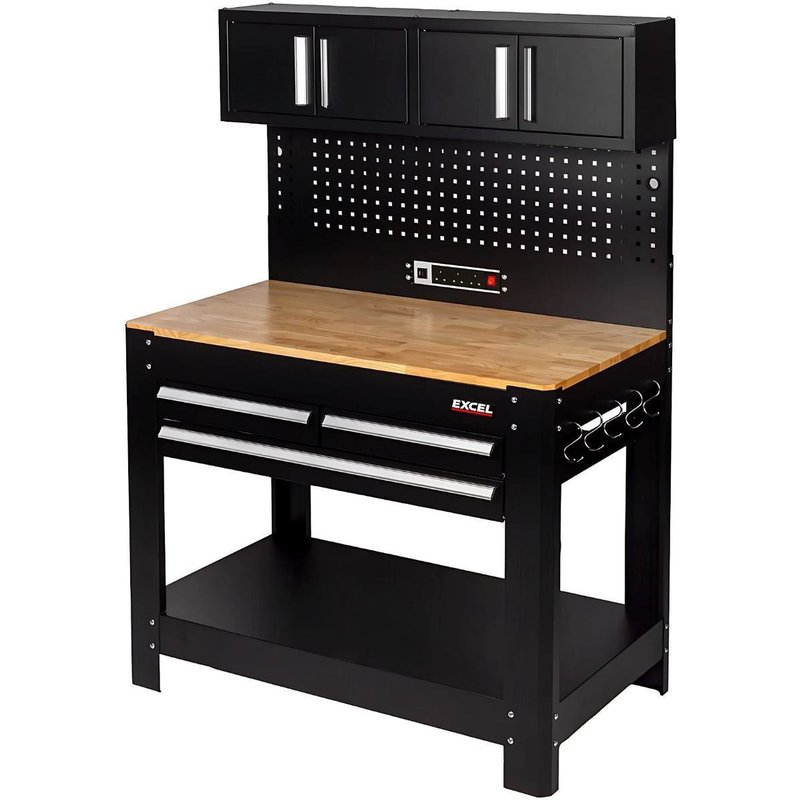 Excel 45" Workstation with Pegboard, 5 Drawers & Power Socket – Heavy-Duty Steel Workbench for Garage & Workshop 45"