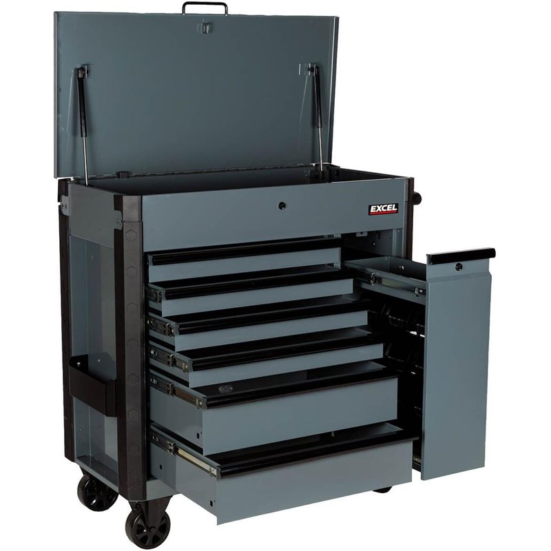 Excel 38" Heavy Duty 6-Drawer Tool Cabinet with Multi-Bin Organiser Black & Grey 38"