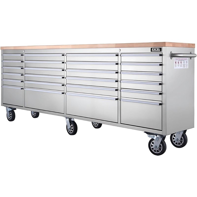 Excel 96" 24 Drawer Stainless Steel Tool Chest Heavy Duty Storage Cabinet 96"