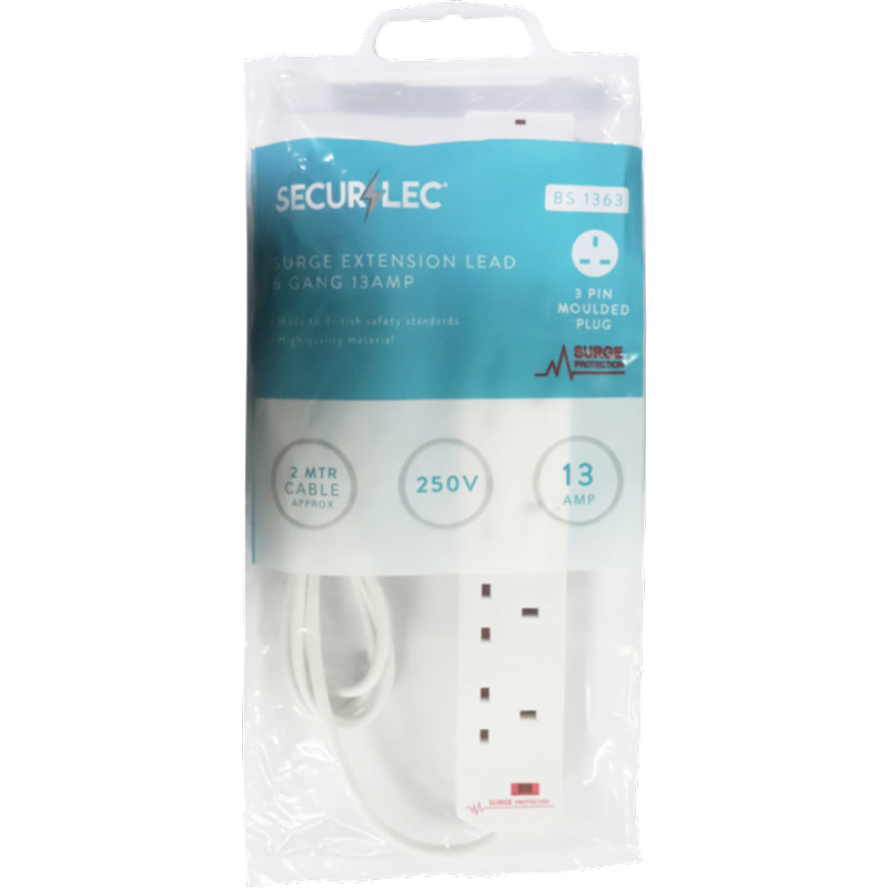 Securlec 6 Gang Extension Lead With Neon Light & Surge Protection SL9050