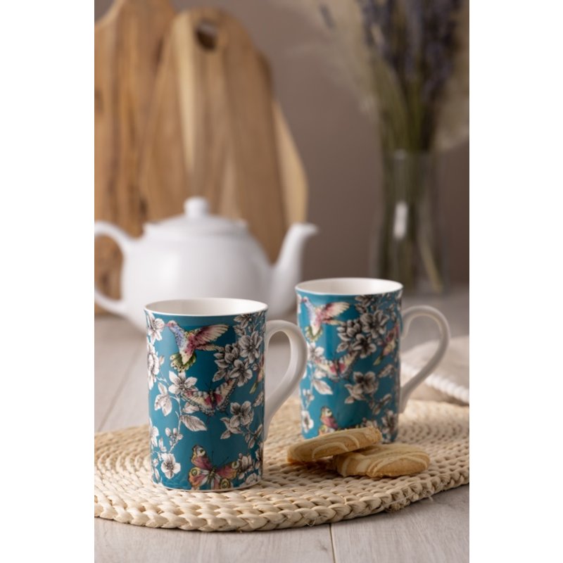 Price & Kensington Hummingbird Floral Teal Mug 0043.027
