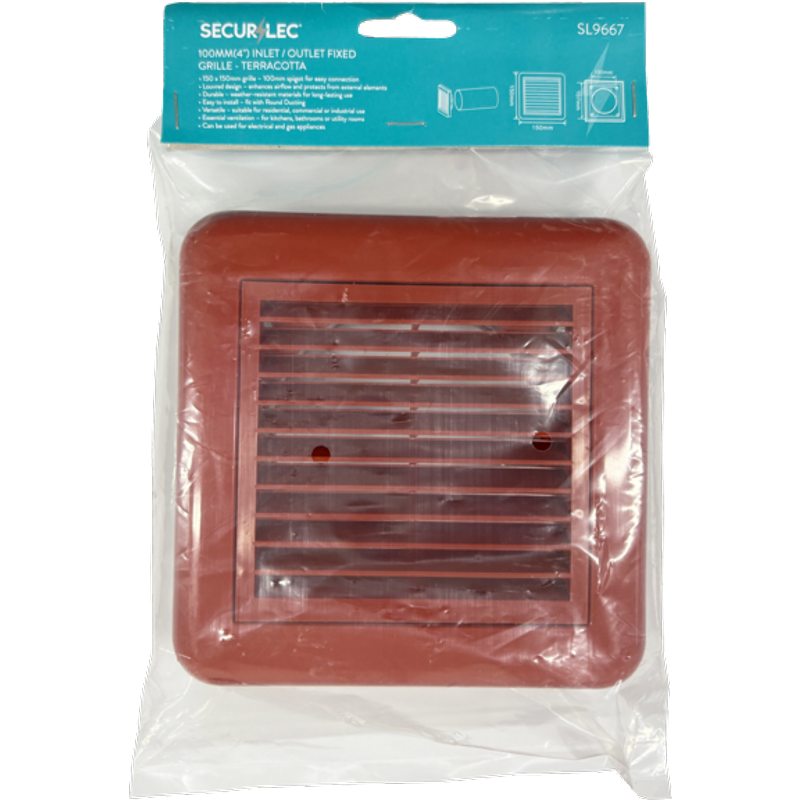 Securlec Inlet/Outlet Multi Fit Fixed Grill Terracotta 100mm SL9667