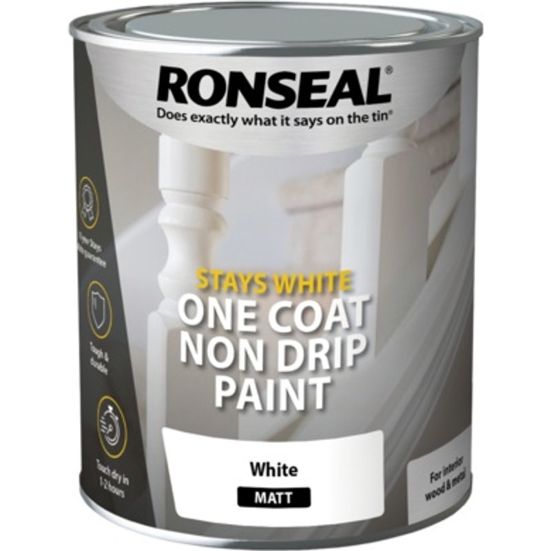 Ronseal Stays White One Coat Non Drip Paint 750ml 37520