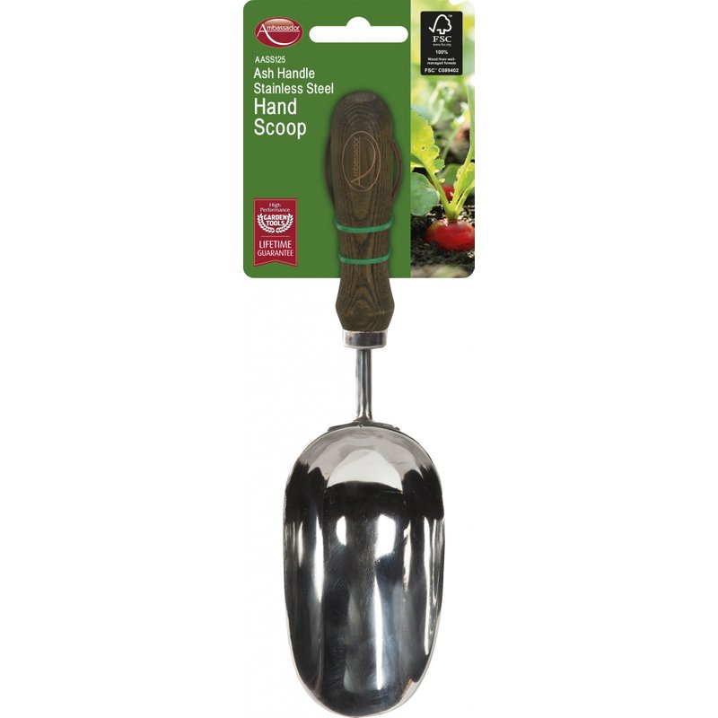 Ambassador Ash Handle Stainless Steel Hand Scoop AASS125