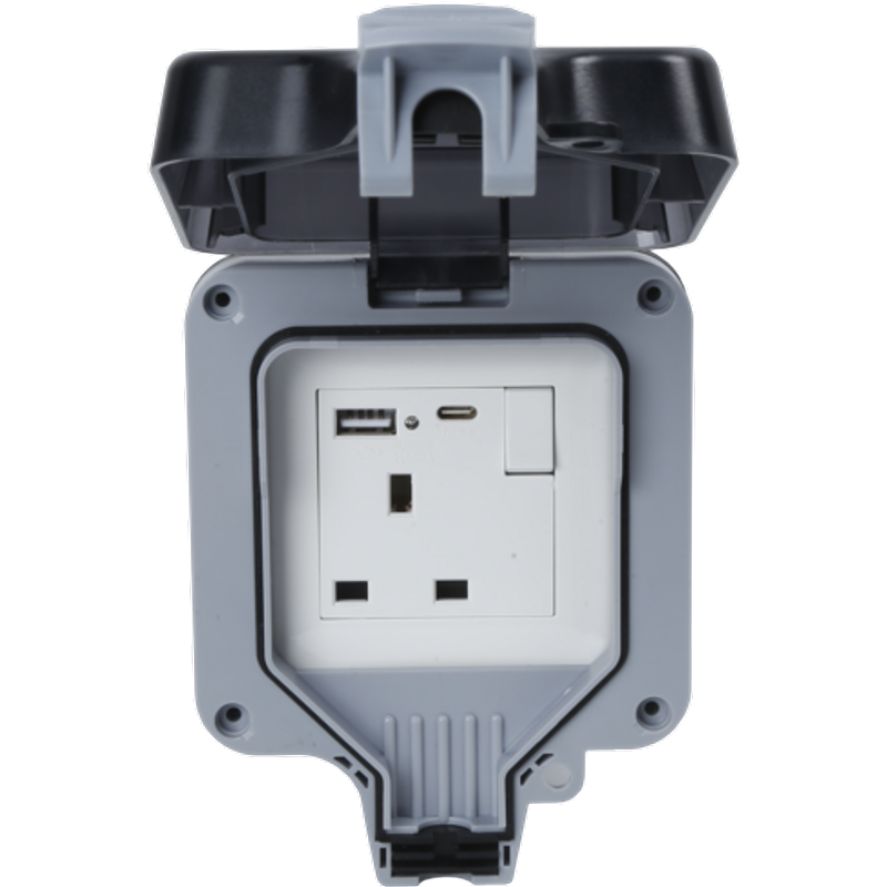Securlec Single Outdoor Weatherproof Switched 1 Gang Socket With USB-A & USB-C SL9484