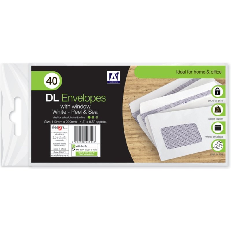 Ig Design DL Peel & Seal Envelopes With Window ENVJ/1