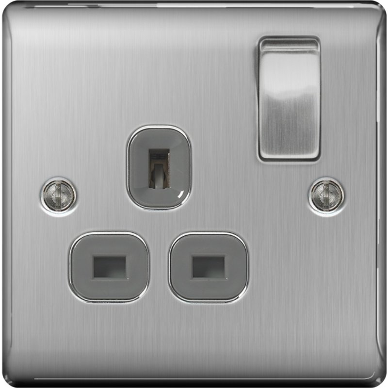BG Brushed Steel Switched Socket 13a NBS21G-01