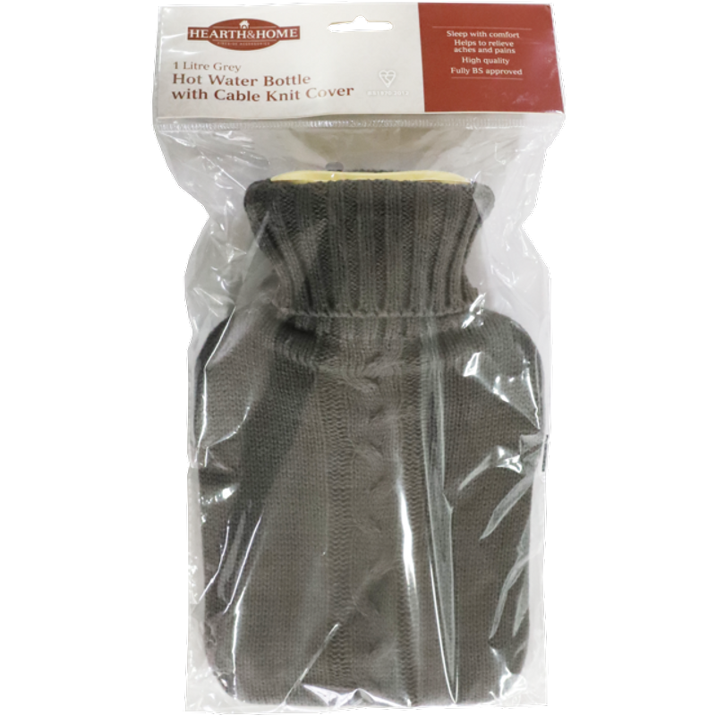 Hearth & Home Hot Water Bottle With Knit Cover Grey HHHW45