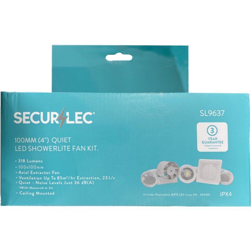 Securlec Quiet LED Showerlite Fan Kit 100mm SL9637