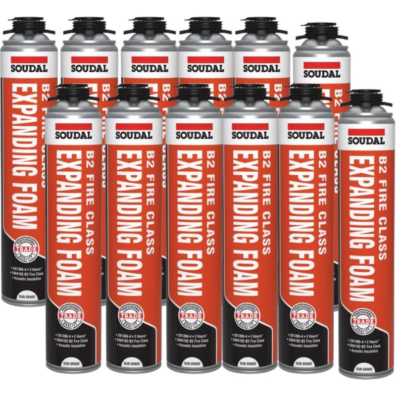 Soudal 128450 B2 Gun Grade Fire Expanding Foam 750ml (Pack of 12 ) 128450-12