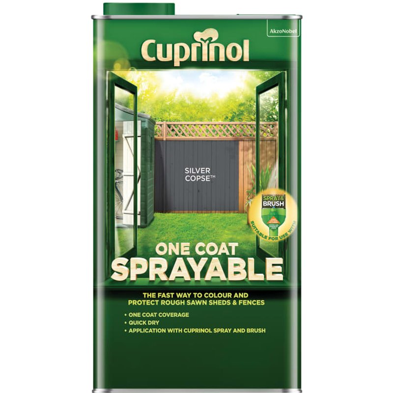 Cuprinol One Coat Sprayable Fence Treatment Silver Copse 5 litre 5355975