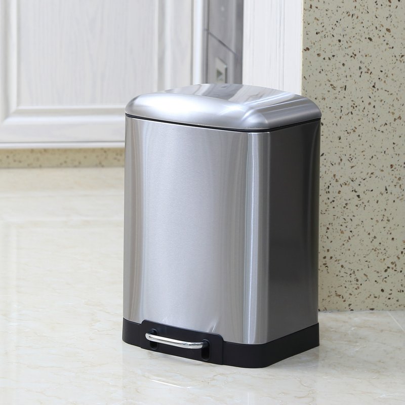12L White Stainless Steel Step Trash Can - Foot Pedal Kitchen Bin With Wide Opening For Home, Office & Commercial Use (Bread Style Design)