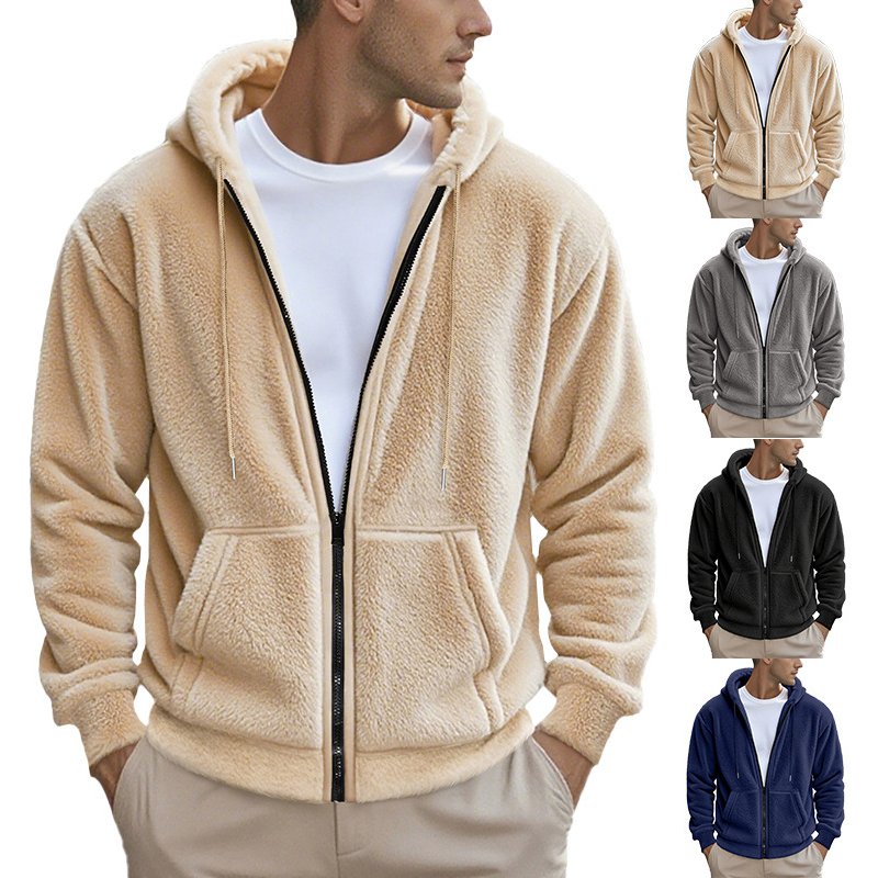 ​​Men's Heavyweight Double-Sided Fleece Zip Hoodie – Oversized Casual Jacket With Stand Collar & YKK Zipper​​