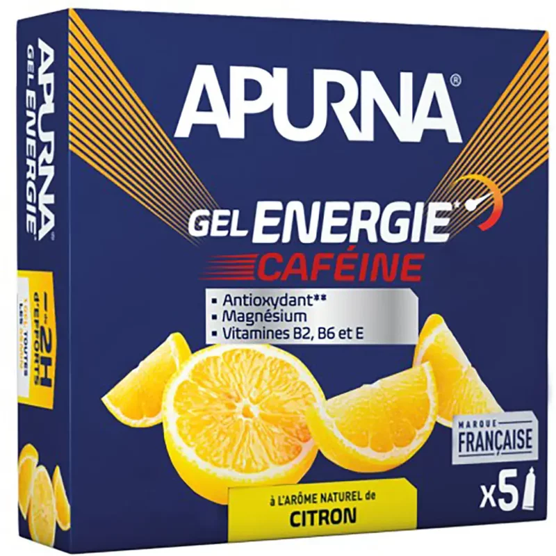 Lot de 5 gels énergétiques citron caféine passage difficile Apurna