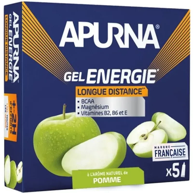 Lot de 5 gels énergétiques longue distance pomme verte +2h d'efforts Apurna