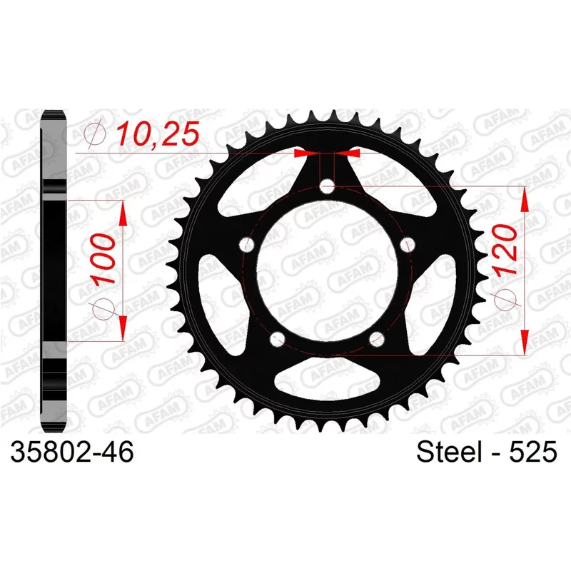 Pignon moto acier arrière Afam 525 46 dents