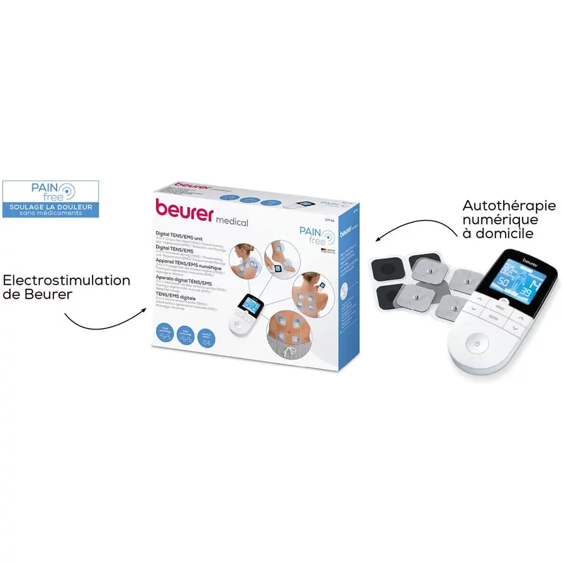 Appareil électrostimulation numérique TENS/EMS 4 électrodes Beurer EM 49