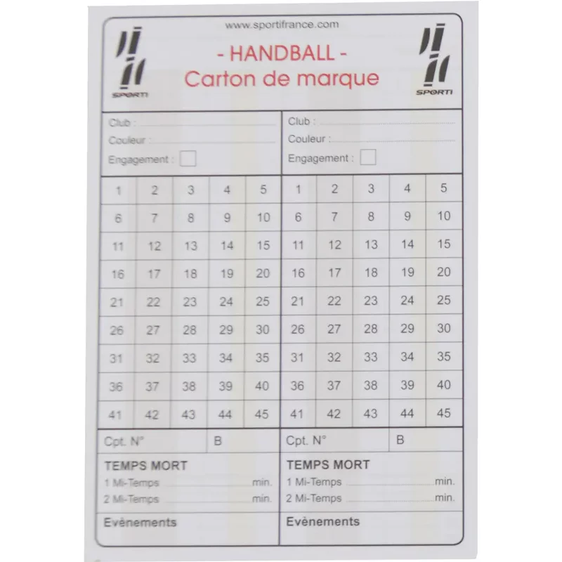 Carnet de 10 cartes seul d'arbitrage handball
