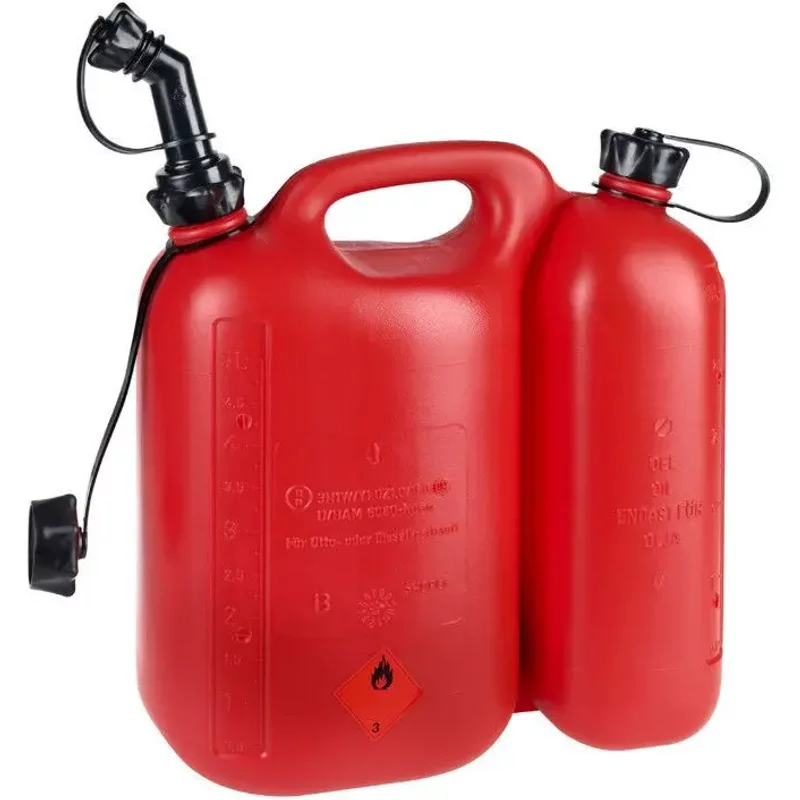 Jerrycan bidon essence carburant en polyethylene double compartiment avec bec flexible Pressol
