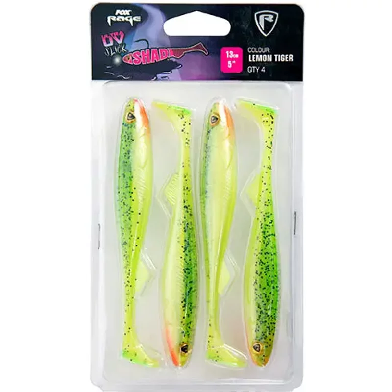 Soft lure Fox Rage slick shad ultra UV lemontiger 5" x 4